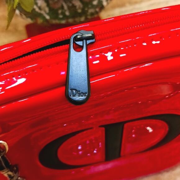DIOR Crossbody RED w Chic Black Gunmetal Shoulder Chain converted CD Cosm. bag - Picture 4 of 16